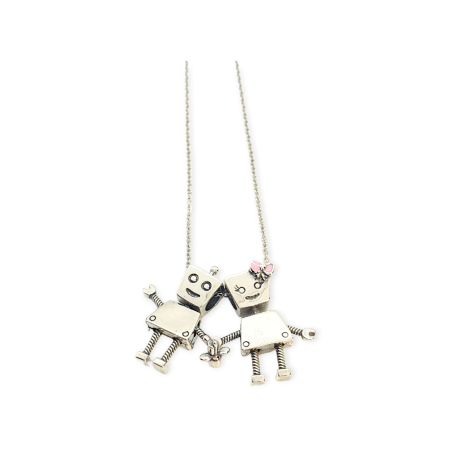 necklace silver with robots in love2